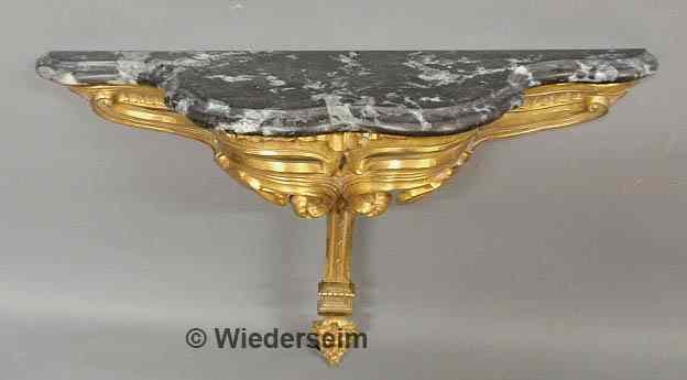 Appraisal: Louis XVI style fire gilt metal marble top wall shelf