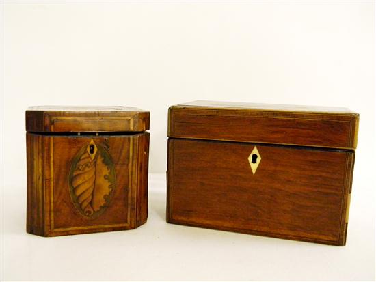 Appraisal: Two th C wooden tea caddies one with conch shell