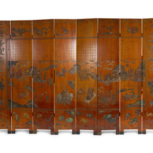 Appraisal: An Asian Export Carved and Painted Eight-Panel Floor Screen TH