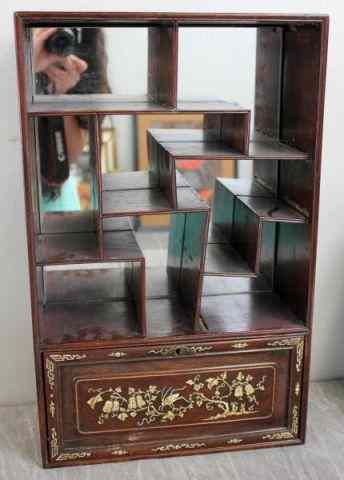 Appraisal: Antique or Vintage Chinese Hanging Cabinet Hardwood with bone or