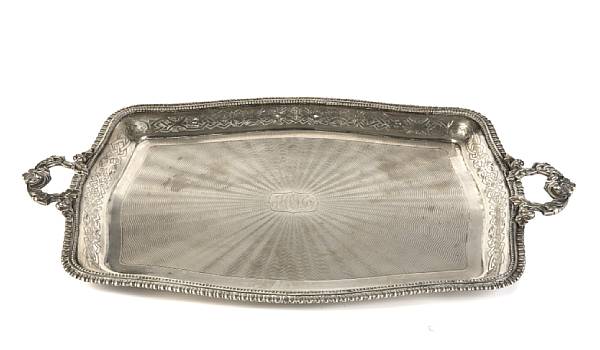 Appraisal: A continental silver tea trayStamped with French import mark for