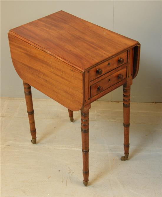 Appraisal: th century mahogany drop-leaf work table with two drawers and