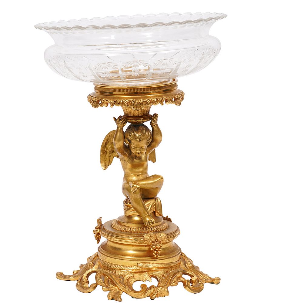 Appraisal: French Gilt Bronze Putti Compote French gilt bronze compote with