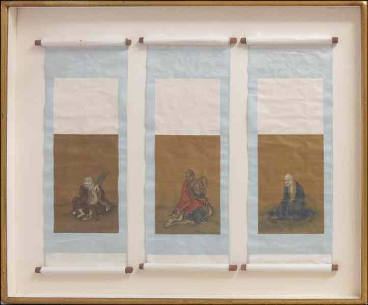 Appraisal: SIX FRAMED SCROLLS th th century in frames Condition No