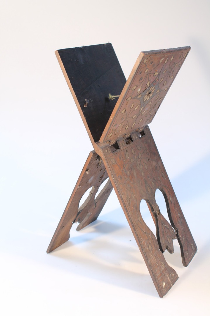 Appraisal: A late thC Middle Eastern hardwood folding stand with outer