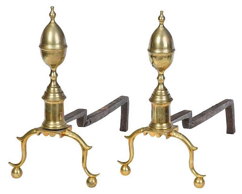 Appraisal: Pair Federal Brass Lemon Top Andirons American early th century