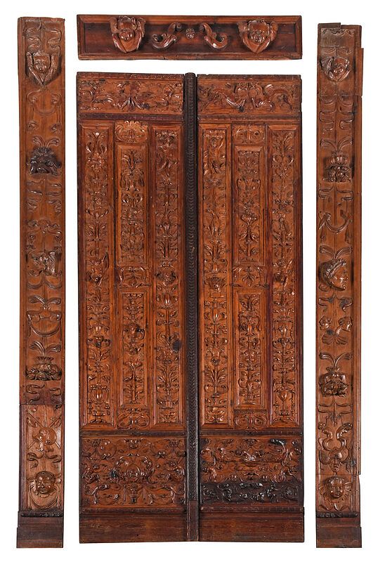 Appraisal: Impressive Pair Renaissance Carved Doors Surround Continental possibly Spanish or