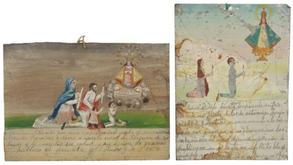 Appraisal: lot of Unframed oil on tin ex-voto Mexico offered to