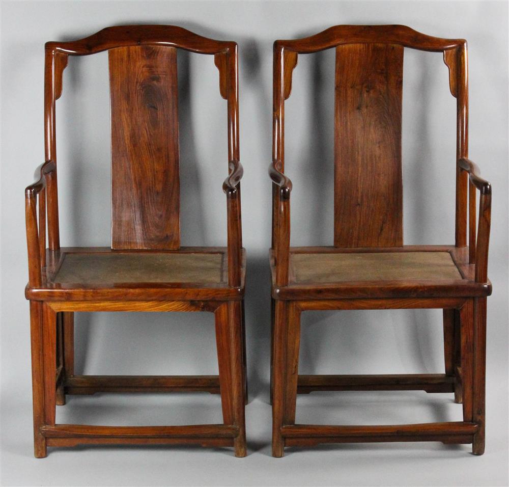 Appraisal: PAIR OF CHINESE HUANGHUALI CONTINUOUS YOKEBACK ARM CHAIRS EARLY QING