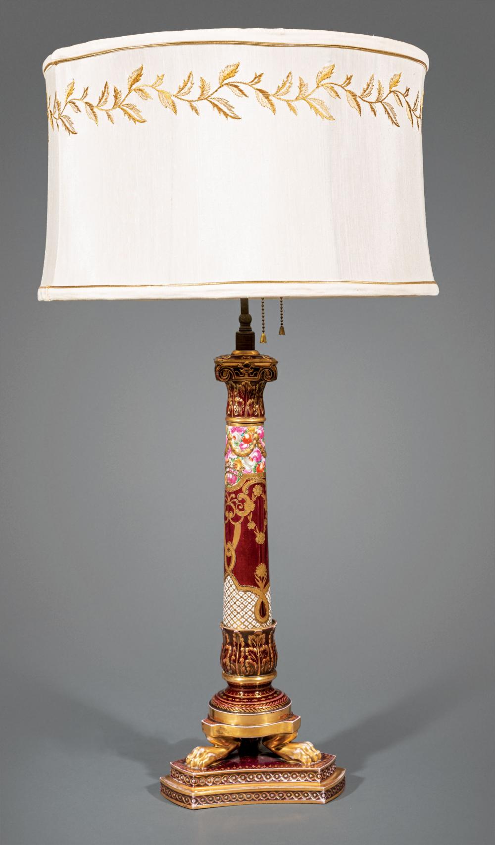 Appraisal: Antique Royal Vienna-Style Gilt and Polychrome Porcelain Lamp columnar standard