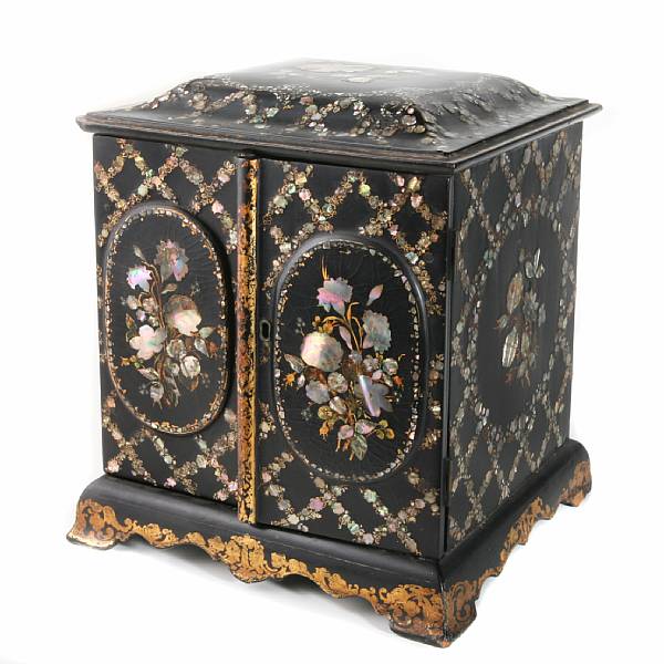 Appraisal: A Victorian papier mache table cabinet height in width depth