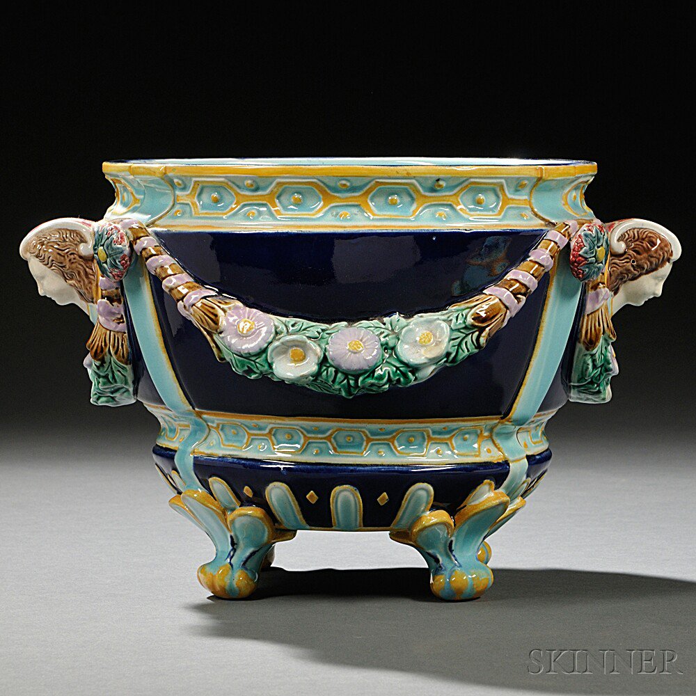 Appraisal: George Jones Majolica Jardiniere England c classical shape with female