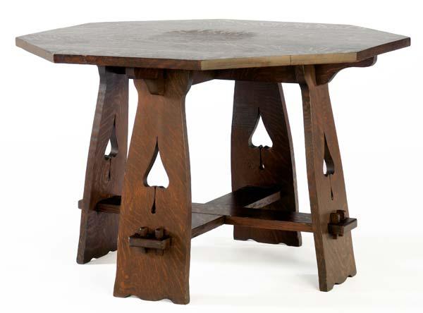 Appraisal: LIMBERT Game table no with octagonal top and trestle legs