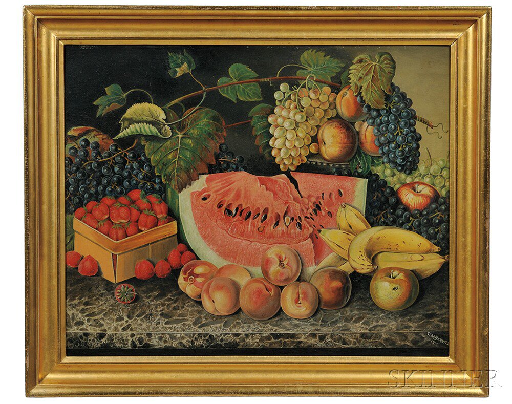 Appraisal: American School Early th Century Large Still Life with Fruit