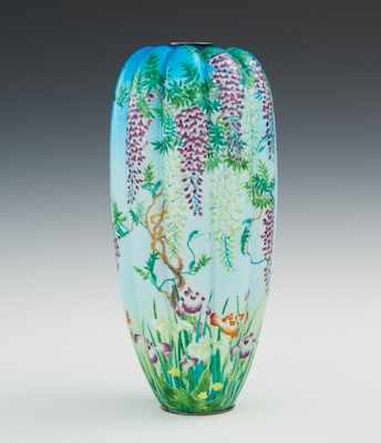 Appraisal: A Melon Shaped Tsuiki Jippo Wisteria Vase Meiji Period Circa