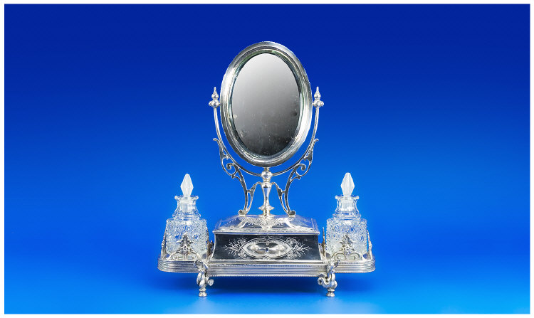 Appraisal: Ladies Silver Plated Dressing Table Mirror and Perfume Bottle Stand