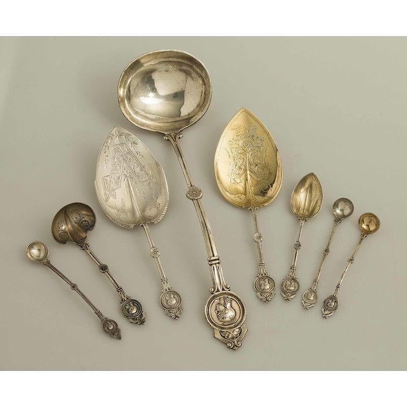 Appraisal: Silver Serving Pieces Medallion Pattern Eight silver serving pieces Medallion