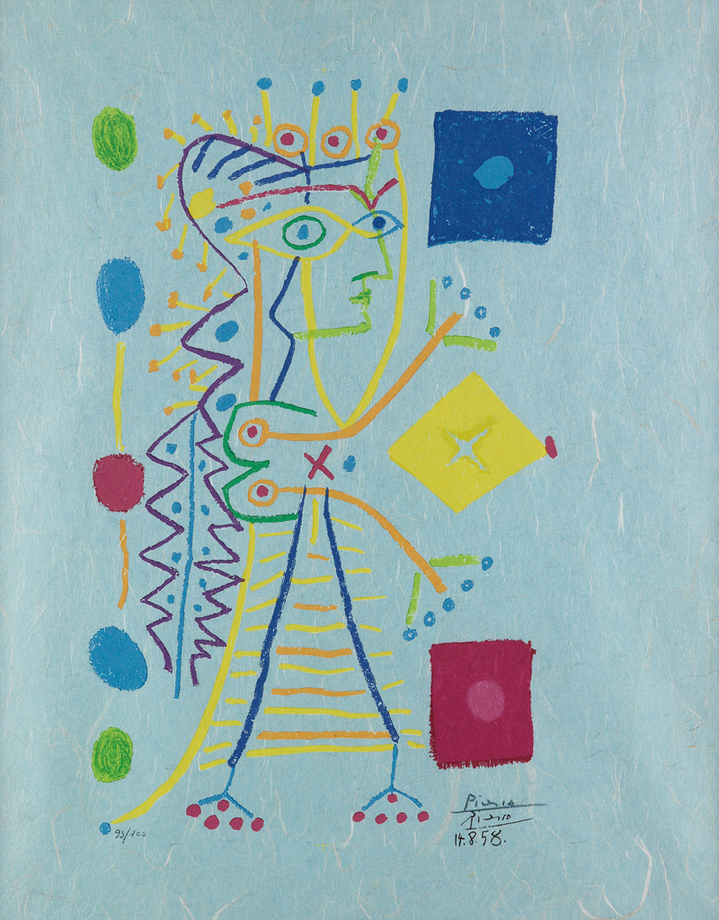 Appraisal: PABLO PICASSO after Jacqueline Color lithograph on blue Japan paper