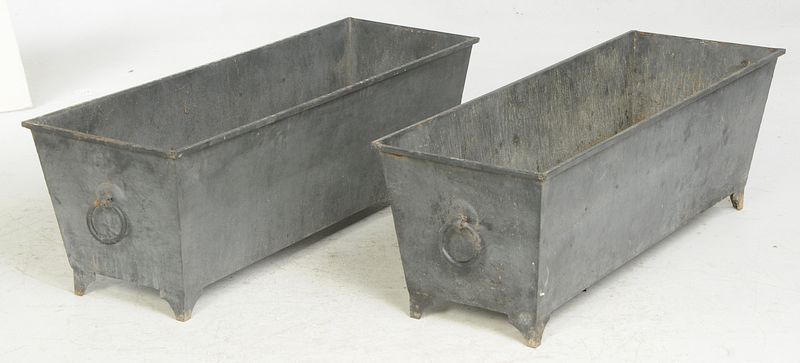 Appraisal: Pair Neoclassical Style Painted Metal Planters th st century grey