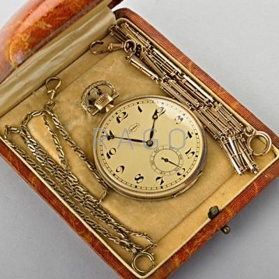 Appraisal: OPTIMA GOLD POCKET WATCH AND TWO GOLD WATCH CHAINS Open