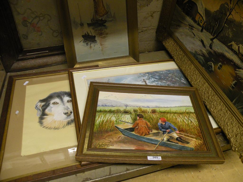 Appraisal: C AFishing smacksoil on canvassigned and dated four other framed