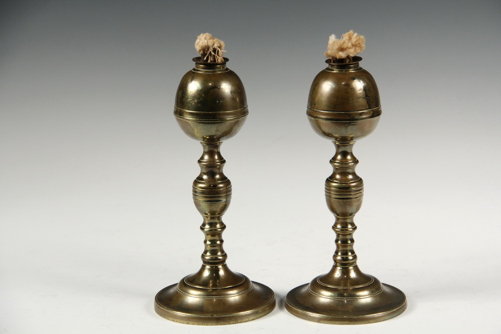 Appraisal: RARE PAIR OF MAINE-MADE BRASS WHALE OIL LAMPS - Brass