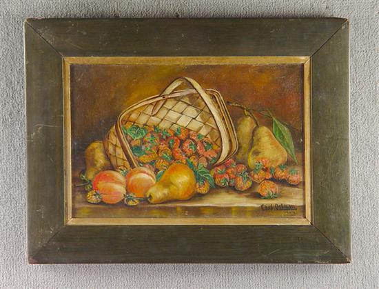 Appraisal: Oil on Canvas Still Life Strawberries pears and basket Signed