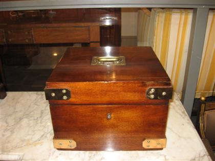 Appraisal: English brass bound mahogany weights box th century