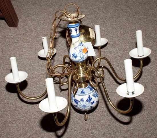 Appraisal: Dutch blue and white delftware and brass chandelier Estimate -