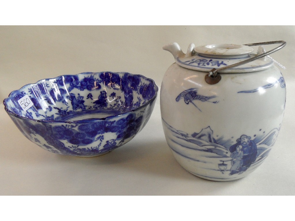 Appraisal: Chinese blue and white teapot with six character mark to