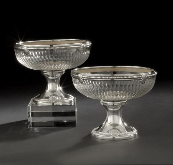 Appraisal: Pair of French First Standard Silver and Glass Compotes first