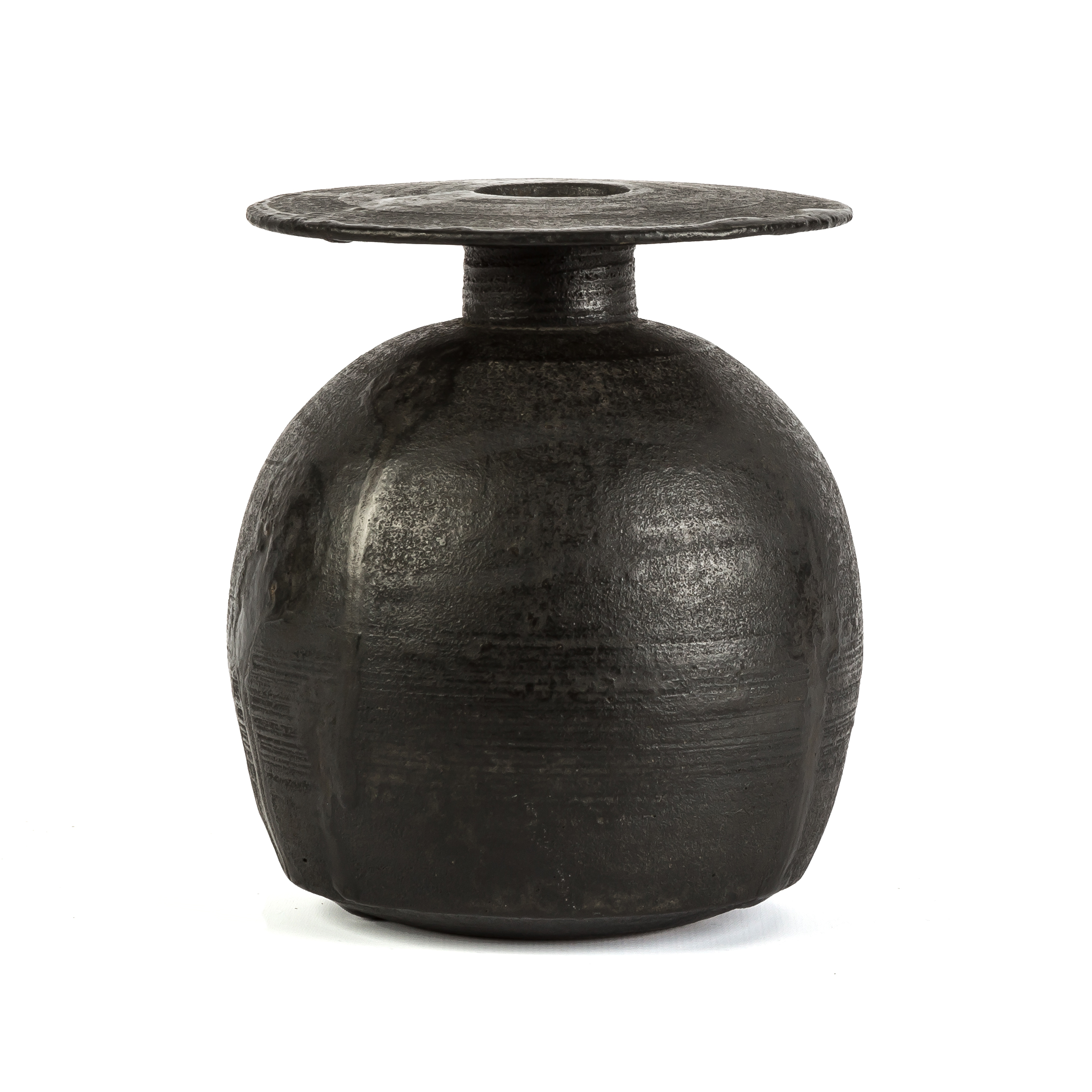 Appraisal: Hans Coper English - Black Spherical Pot with Disk Top