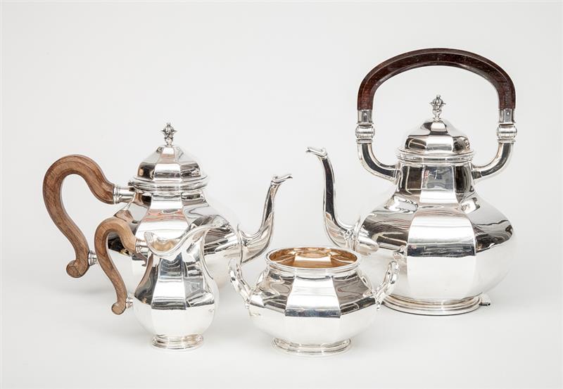 Appraisal: Continental Silver-Plated Four-Piece Part Tea Set Marked with ' '