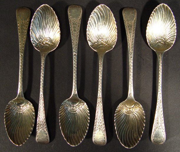 Appraisal: Set of six Georgian silver teaspoons with fluted bowls and