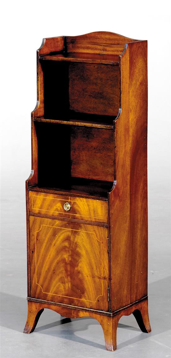 Appraisal: Regency style inlaid mahogany waterfall bookcase rectangular form with tiers