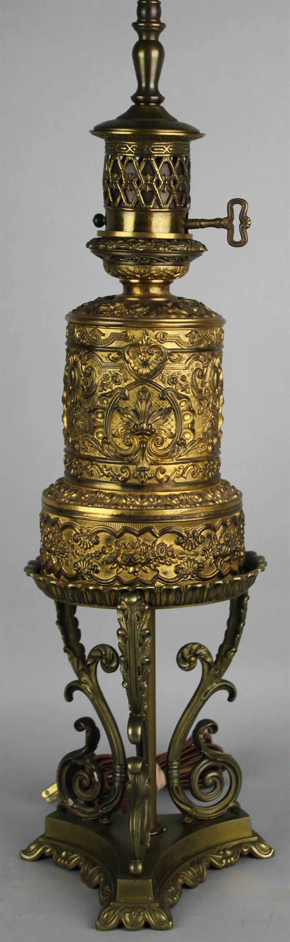 Appraisal: LOUIS XVI STYLE GILT METAL OIL LAMP LATER FITTED AS