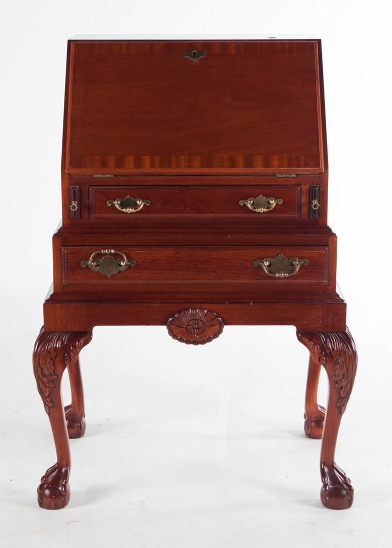 Appraisal: Chippendale style diminutive slant-front desk th century mahogany desk with