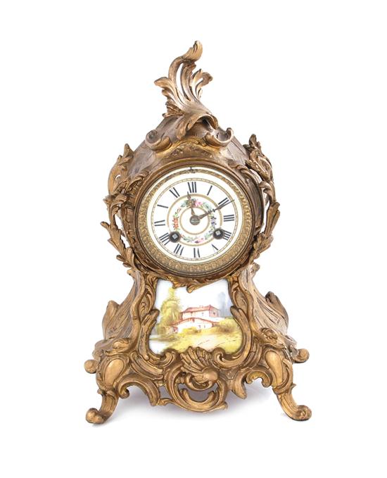 Appraisal: French gilt-metal and porcelain mantel clock Marti Cie late th