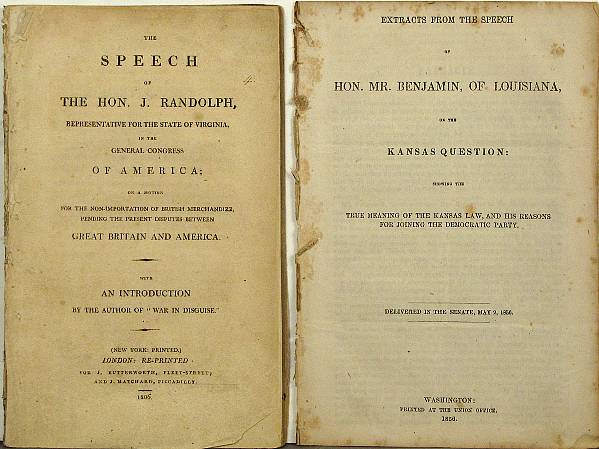 Appraisal: AMERICANA-ORATIONS amp SPEECHES items incl Adams John Quincy An Oration