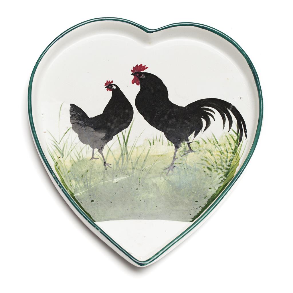 Appraisal: WEYMSS WARE 'BLACK COCKEREL HEN' HEART-SHAPED TRAY CIRCA impressed mark