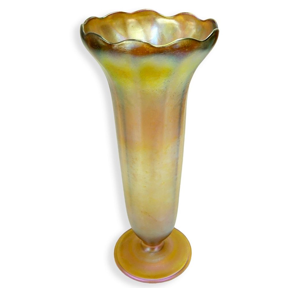 Appraisal: Tiffany Favrile Gold Iridescent Glass Vase Tiffany Favrile Gold Iridescent