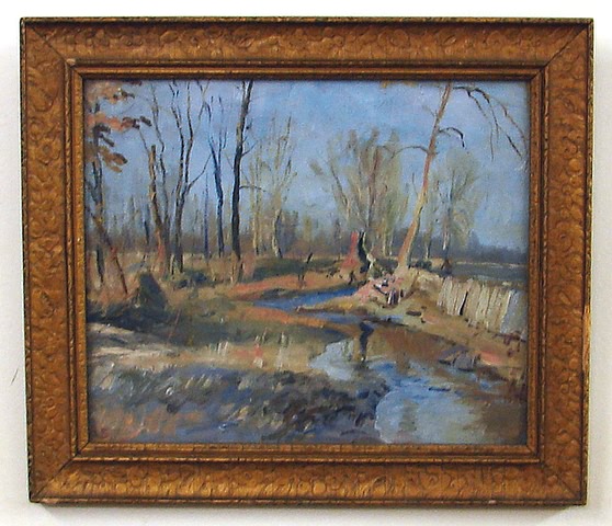 Appraisal: Bucks County stream oil on canvas unstretched x SLL W