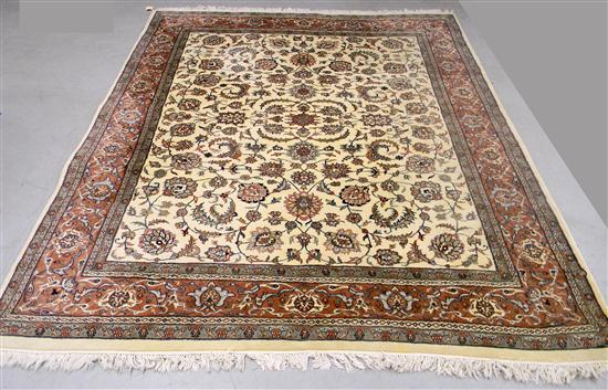 Appraisal: Kashan pattern rug handmade cream field with pink border some