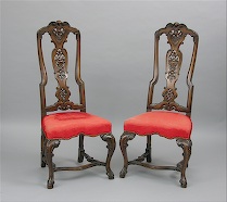 Appraisal: Pair of Antique Carved Walnut Side Chairs Lovely matching pair