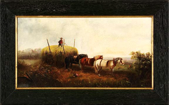 Appraisal: American School Late th Early th Century Pulling Hay oil