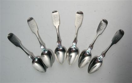 Appraisal: Set of six pure coin silver tablespoons by R S