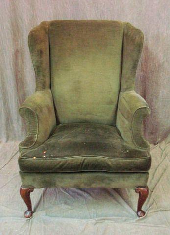 Appraisal: Queen Anne Style Upholstered Wing Back Chair From an East