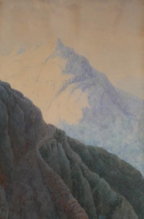 Appraisal: Watercolor painting by John Mather Australian - showing a mountain