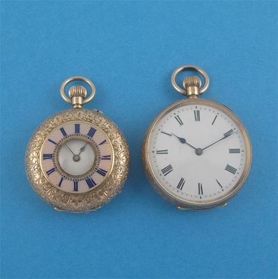 Appraisal: An ct gold half hunting cased fob watch pink guilloche