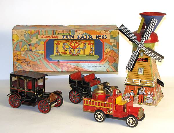 Appraisal: American Tin Toy Grouping Collection of lithographed toys from mid